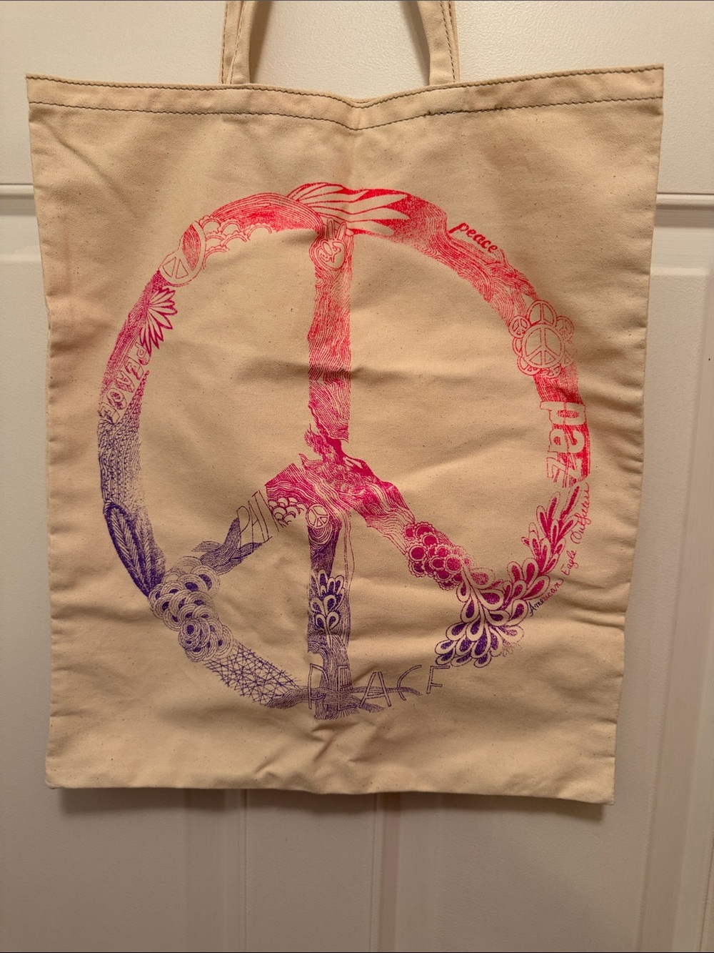 American Eagle Canvas Peace Sign Tote Bag - Picture 1 of 6